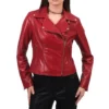 Aaliyah Biker Style Real Leather Red Jacket