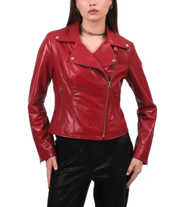 Aaliyah Biker Style Real Leather Red Jacket