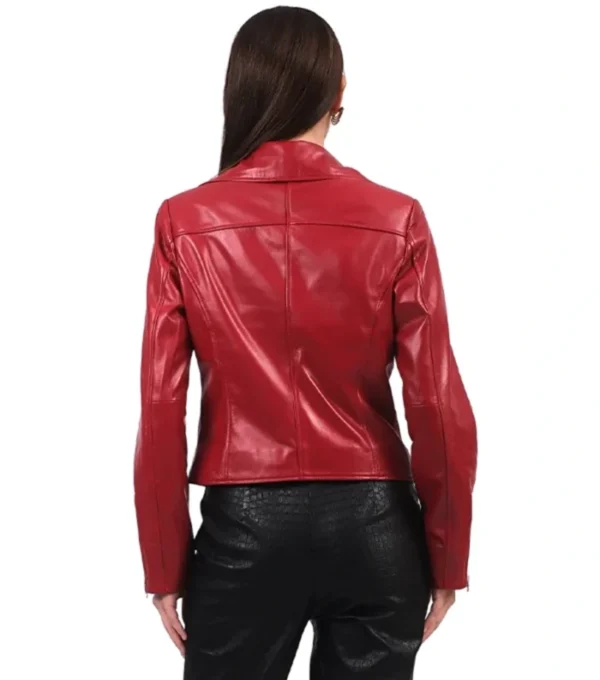 Aaliyah Biker Style Real Leather Red Jacket Back
