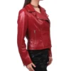 Aaliyah Biker Style Real Leather Red Jacket Side View