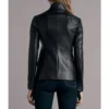 Abby Multiple Pockets Black Leather Blazer Back