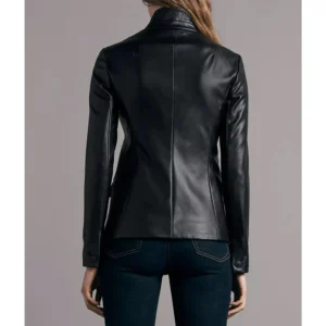 Abby Multiple Pockets Black Leather Blazer Back