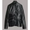 Abby Multiple Pockets Black Leather Blazer Front View