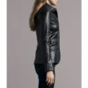 Abby Multiple Pockets Black Leather Blazer Side View