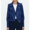 Abe Classic Moto Biker Women Blue Leather Jacket