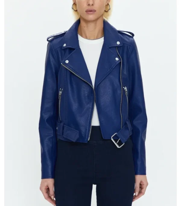 Abe Classic Moto Biker Women Blue Leather Jacket