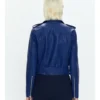 Abe Classic Moto Biker Women Blue Leather Jacket Back