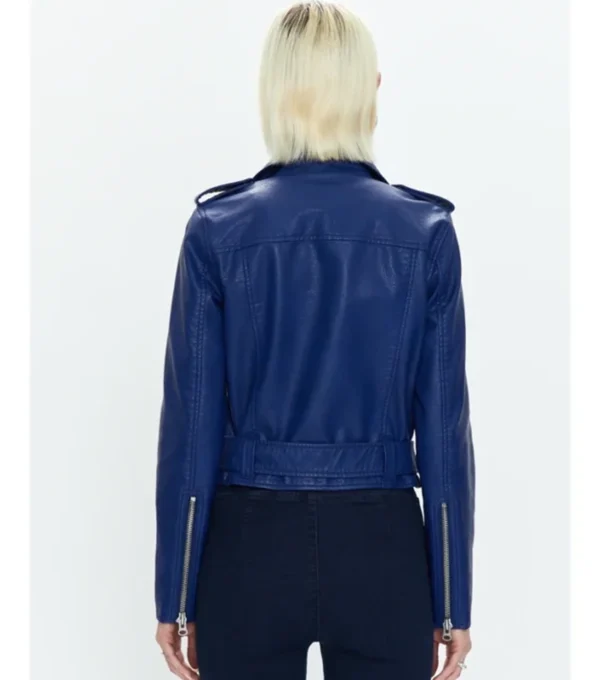 Abe Classic Moto Biker Women Blue Leather Jacket Back
