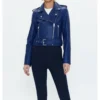 Abe Classic Moto Biker Women Blue Leather Jacket Front