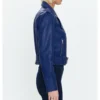 Abe Classic Moto Biker Women Blue Leather Jacket Side View