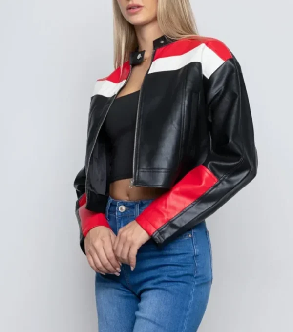 Addalyn Women Cropped Cafe Racer Durable Leather Jacket Front