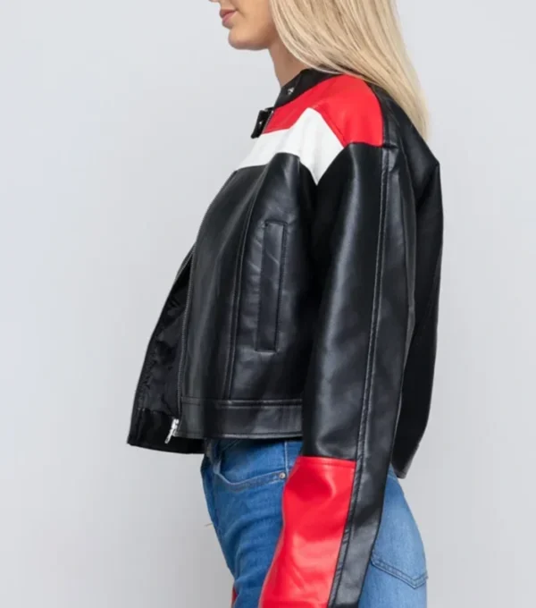 Addalyn Women Cropped Cafe Racer Durable Leather Jacket Side View
