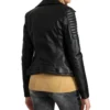 Adelyn Black Quilted Shoulder Black Leather Biker Jacket Back