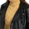 Adelyn Black Quilted Shoulder Black Leather Biker Jacket Closeup