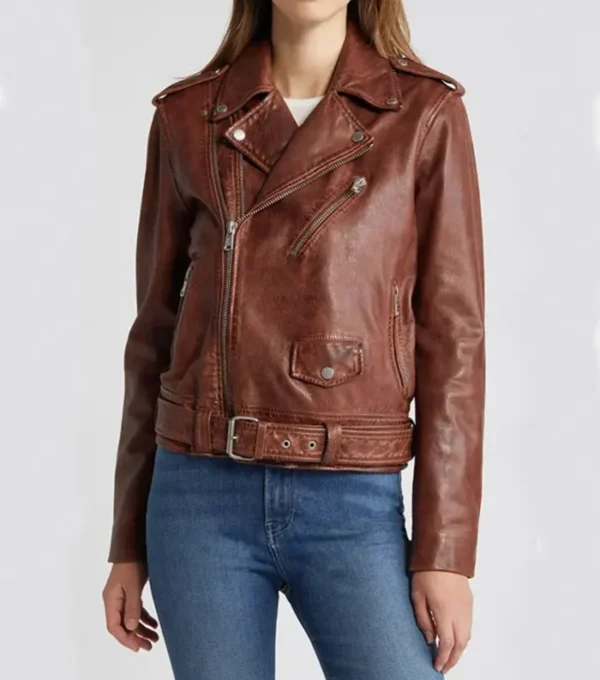 Ainsley Brown Stylish Biker Real Leather Jacket