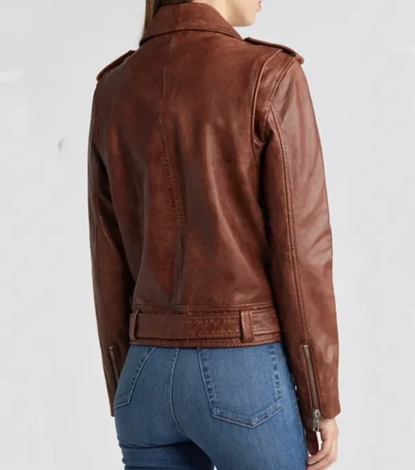 Ainsley Brown Stylish Biker Real Leather Jacket Back