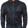 Aiyana Navy Leather Bomber Jacket
