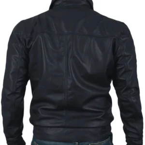 Aiyana Navy Leather Bomber Jacket Back