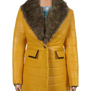 Alexandra womens yellow shearling lambskin leather overcoat