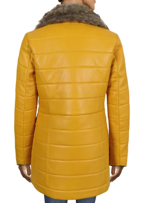 Alexandra womens yellow shearling lambskin leather overcoat Back