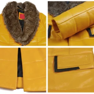 Alexandra womens yellow shearling lambskin leather overcoat Closeup