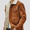 Ally Light Tan Suede Moto Jacket closeup