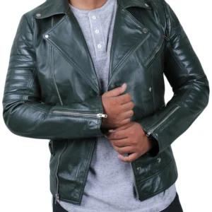 Alyks Green Double Rider Leather Jacket
