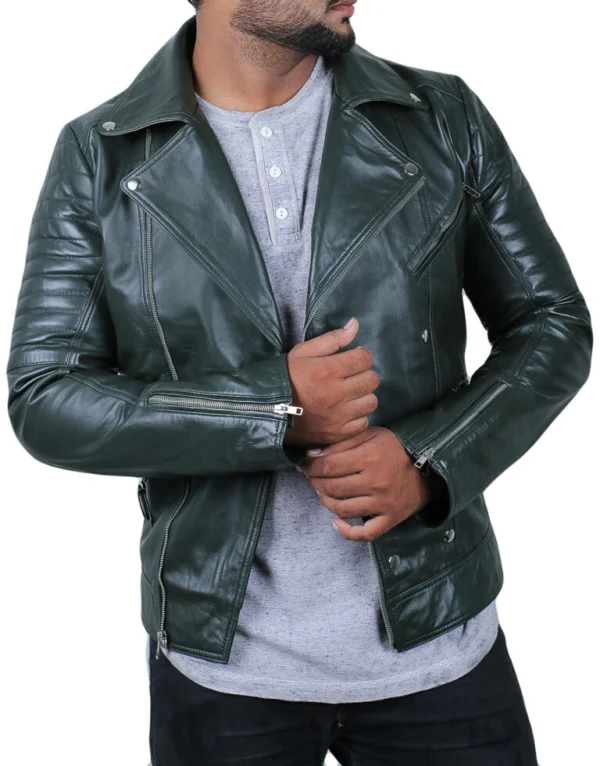 Alyks Green Double Rider Leather Jacket