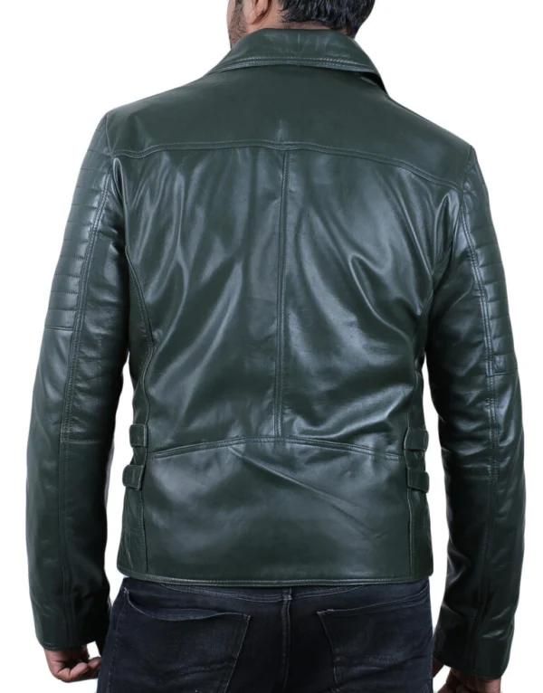Alyks Green Double Rider Leather Jacket Back