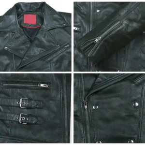 Alyks Green Double Rider Leather Jacket Closeup