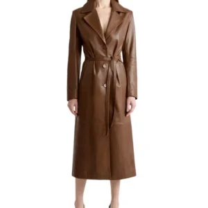 Alyson Warm Toned Brown Leather Trench Classic Coat