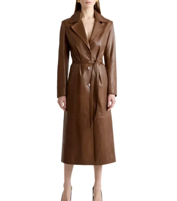 Alyson Warm Toned Brown Leather Trench Classic Coat