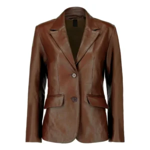 Amarely Clean Cut Brown Leather Blazer