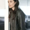 Amber Braeburn 9 1 1 S08 Black Bomber Leather Jacket side