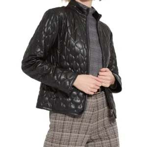 Amya Padded Style Quilted Leather Black Jacket