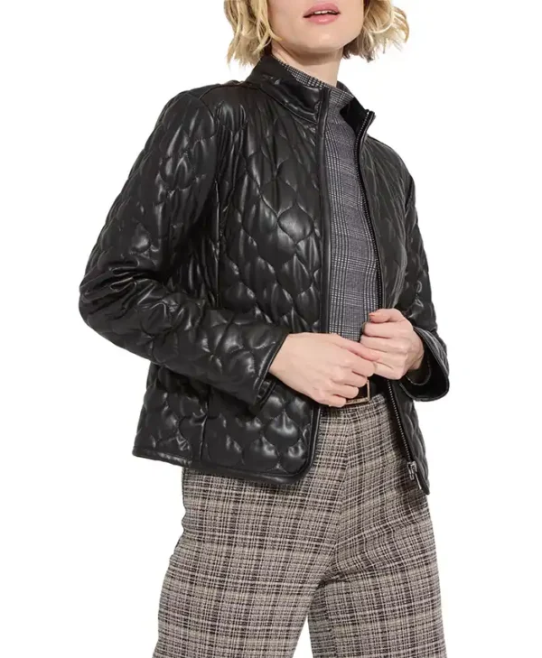 Amya Padded Style Quilted Leather Black Jacket