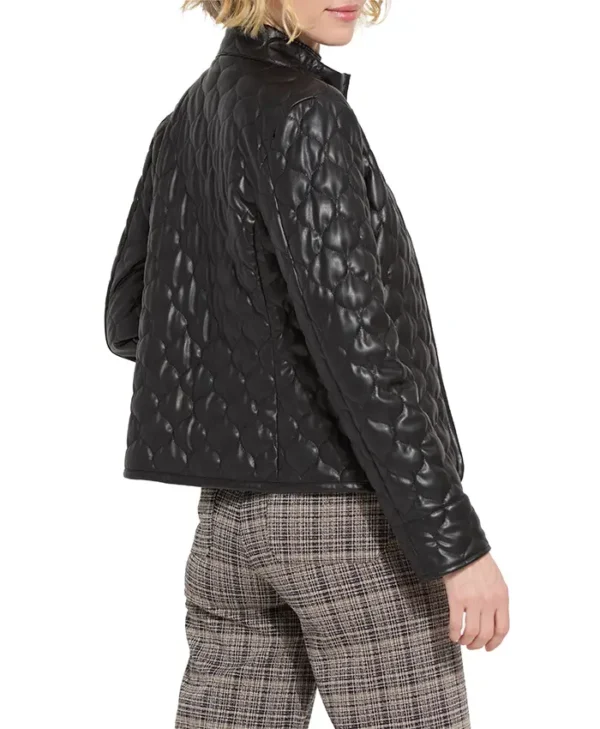Amya Padded Style Quilted Leather Black Jacket Back