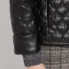 Amya Padded Style Quilted Leather Black Jacket Closeup