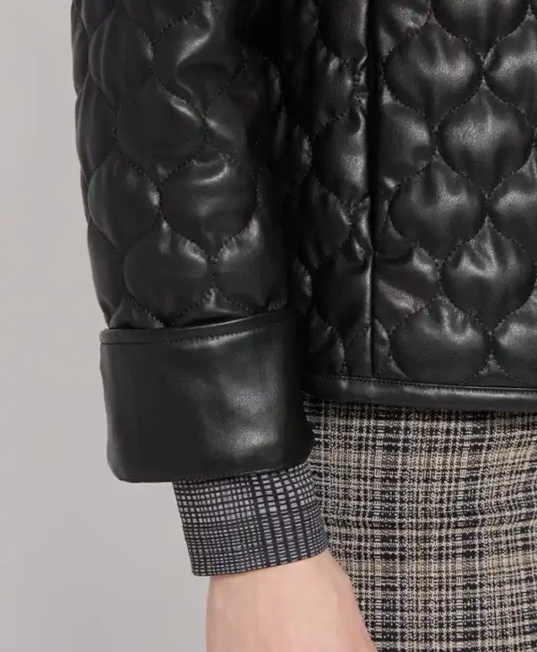 Amya Padded Style Quilted Leather Black Jacket Closeup