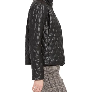 Amya Padded Style Quilted Leather Black Jacket Side View