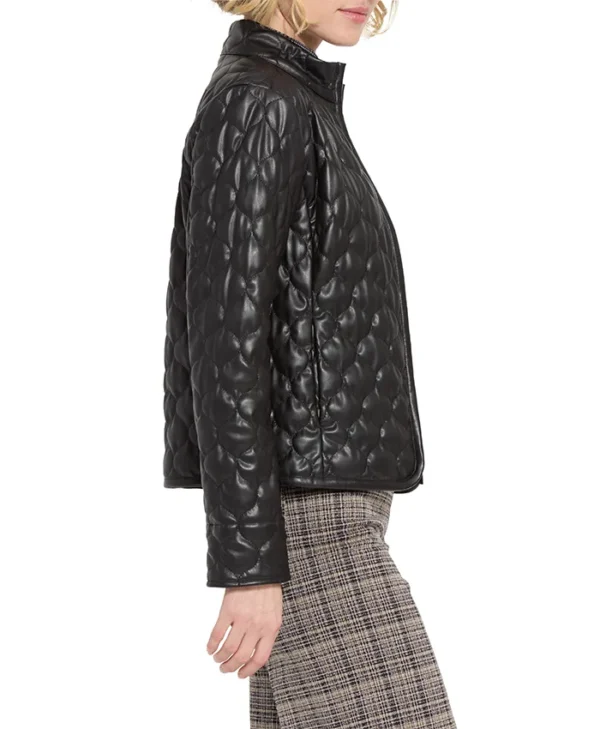 Amya Padded Style Quilted Leather Black Jacket Side View
