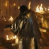 Ana de Armas Ballerina Hooded Oversized Fire Leather Coat Back