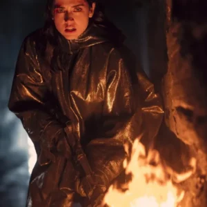 Ana de Armas Ballerina Hooded Oversized Fire Leather Coat Front