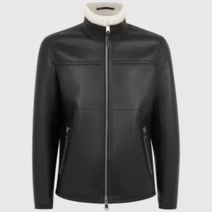Andrea stand collar shearling leather coat