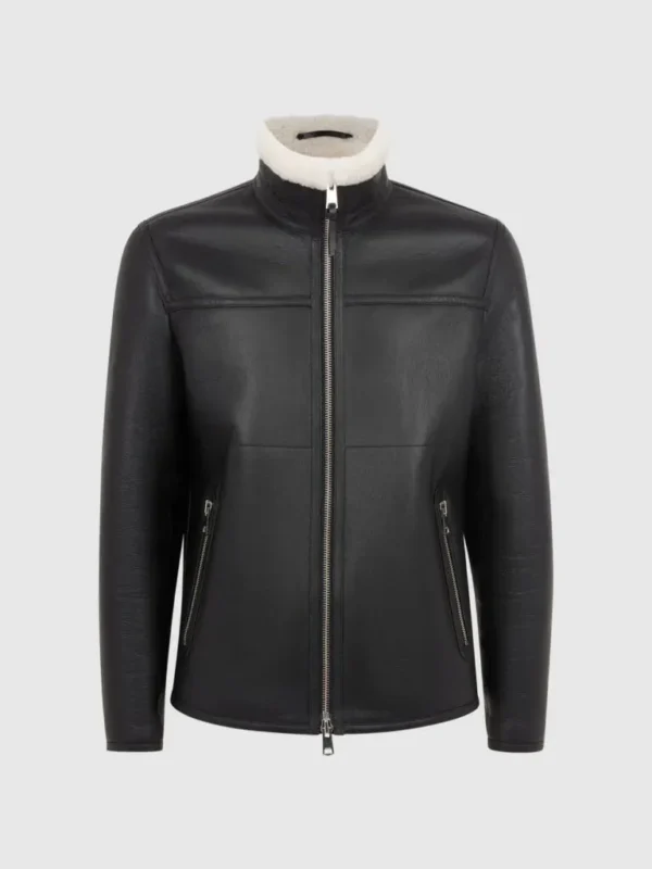 Andrea stand collar shearling leather coat