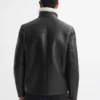 Andrea stand collar shearling leather coat back