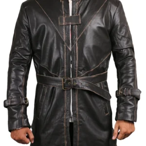 Anthony Mens Genuine Cow Leather Trench Overcoat in Brown