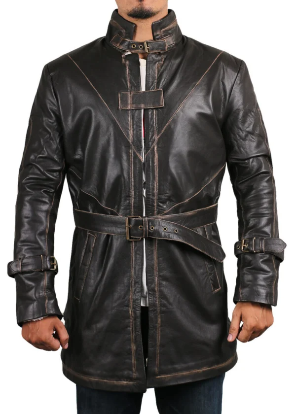 Anthony Mens Genuine Cow Leather Trench Overcoat in Brown