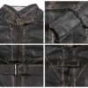 Anthony Mens Genuine Cow Leather Trench Overcoat in Brown Closeup