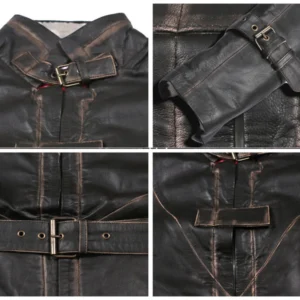 Anthony Mens Genuine Cow Leather Trench Overcoat in Brown Closeup